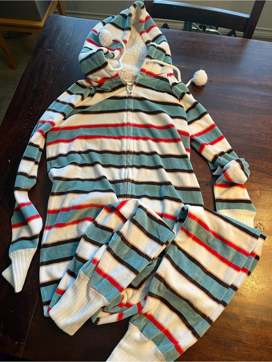 Abercrombie & Fitch Other - Abercrombie & Fitch Striped Hooded Onesie in Teal, Red, Black & White